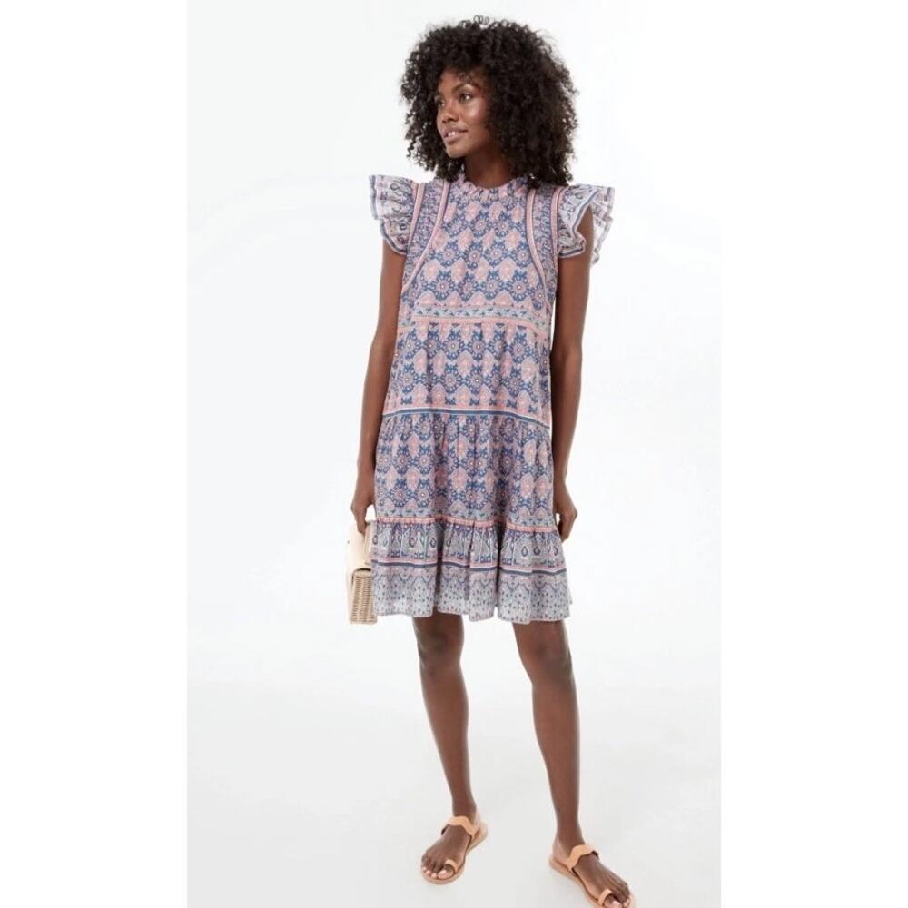 Sea NY Flutter Sleeve Paisley Dress Pink Blue Size 6 Summer Wedding Party Beach